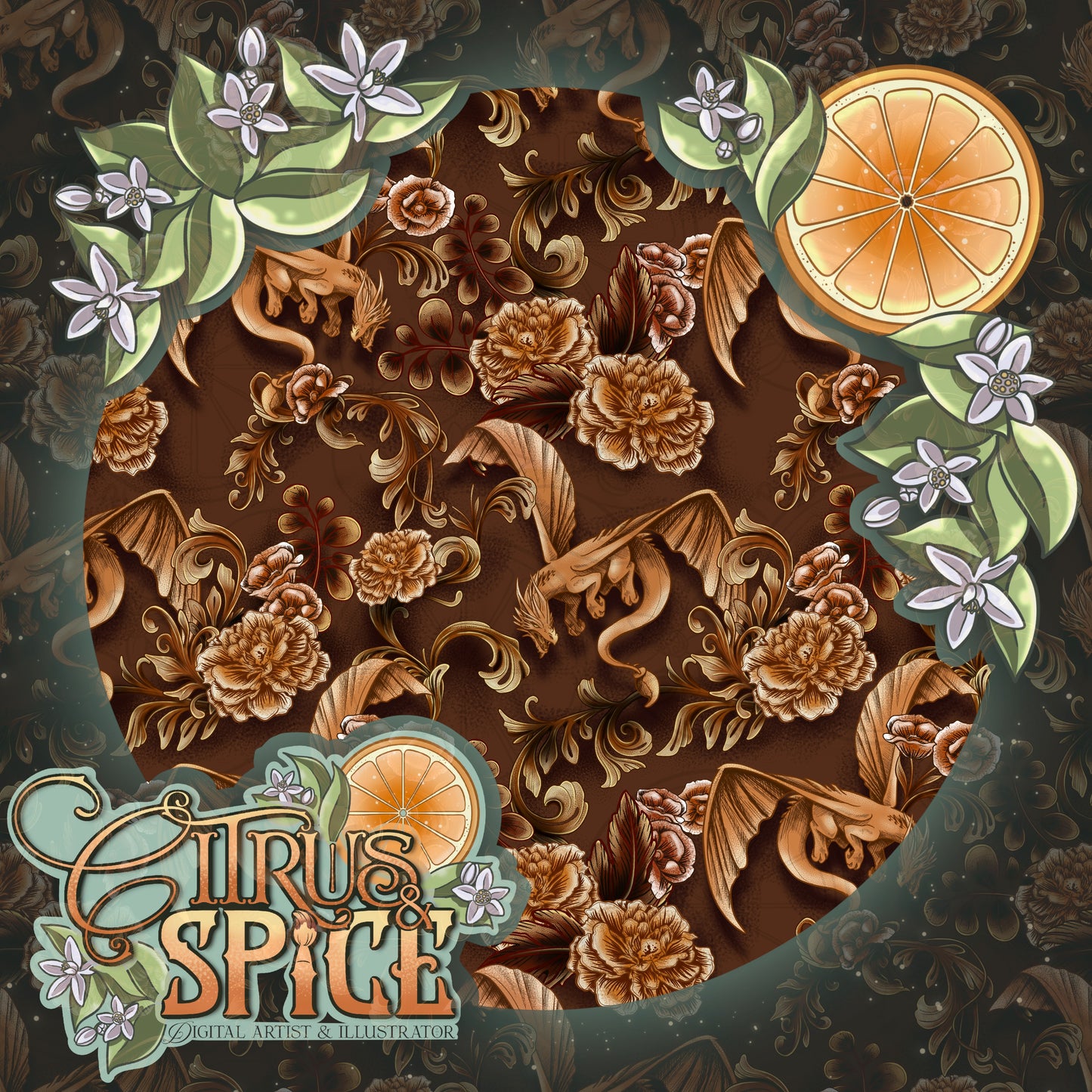 Baide, Orange Dragon Seamless