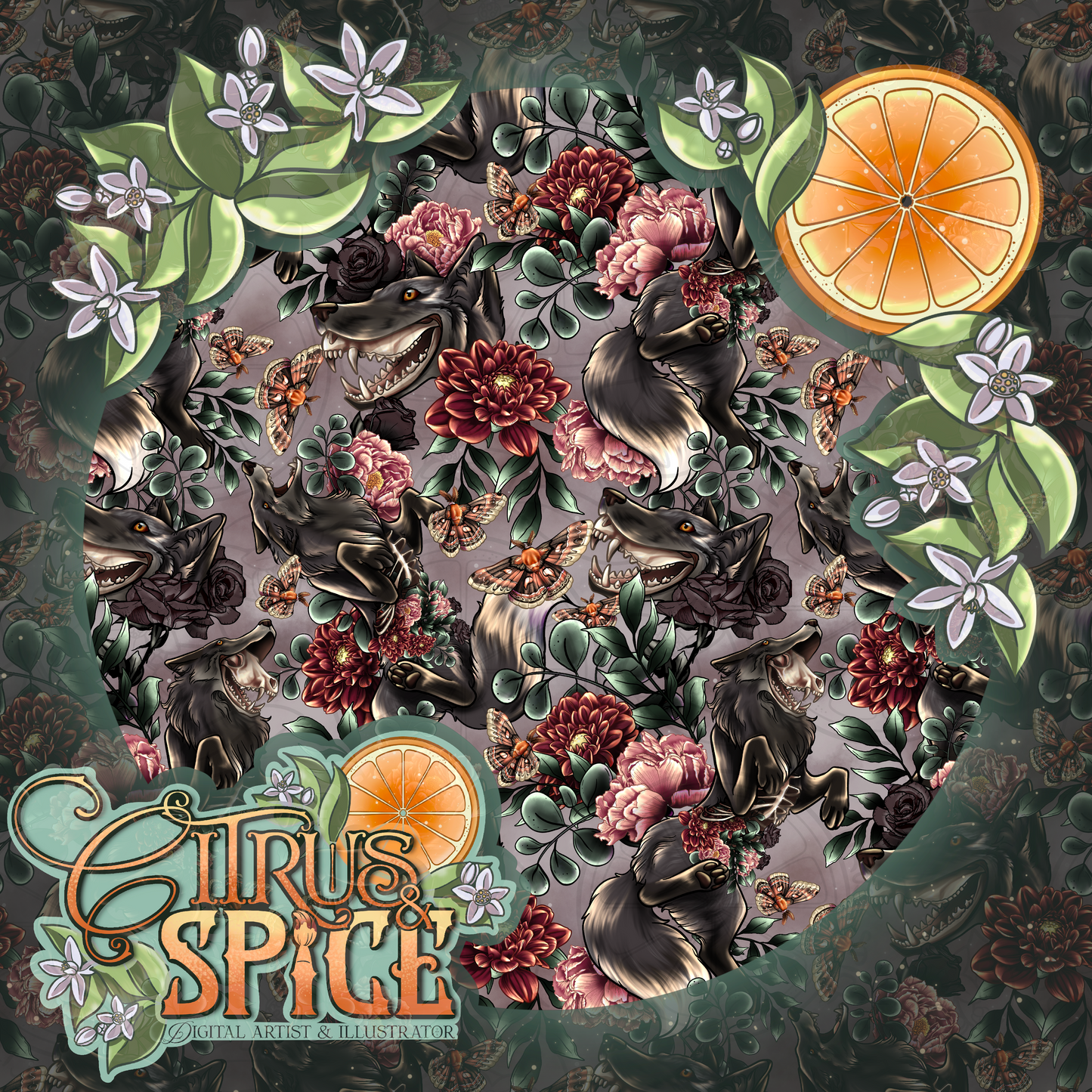 Black Cackling Fox Seamless