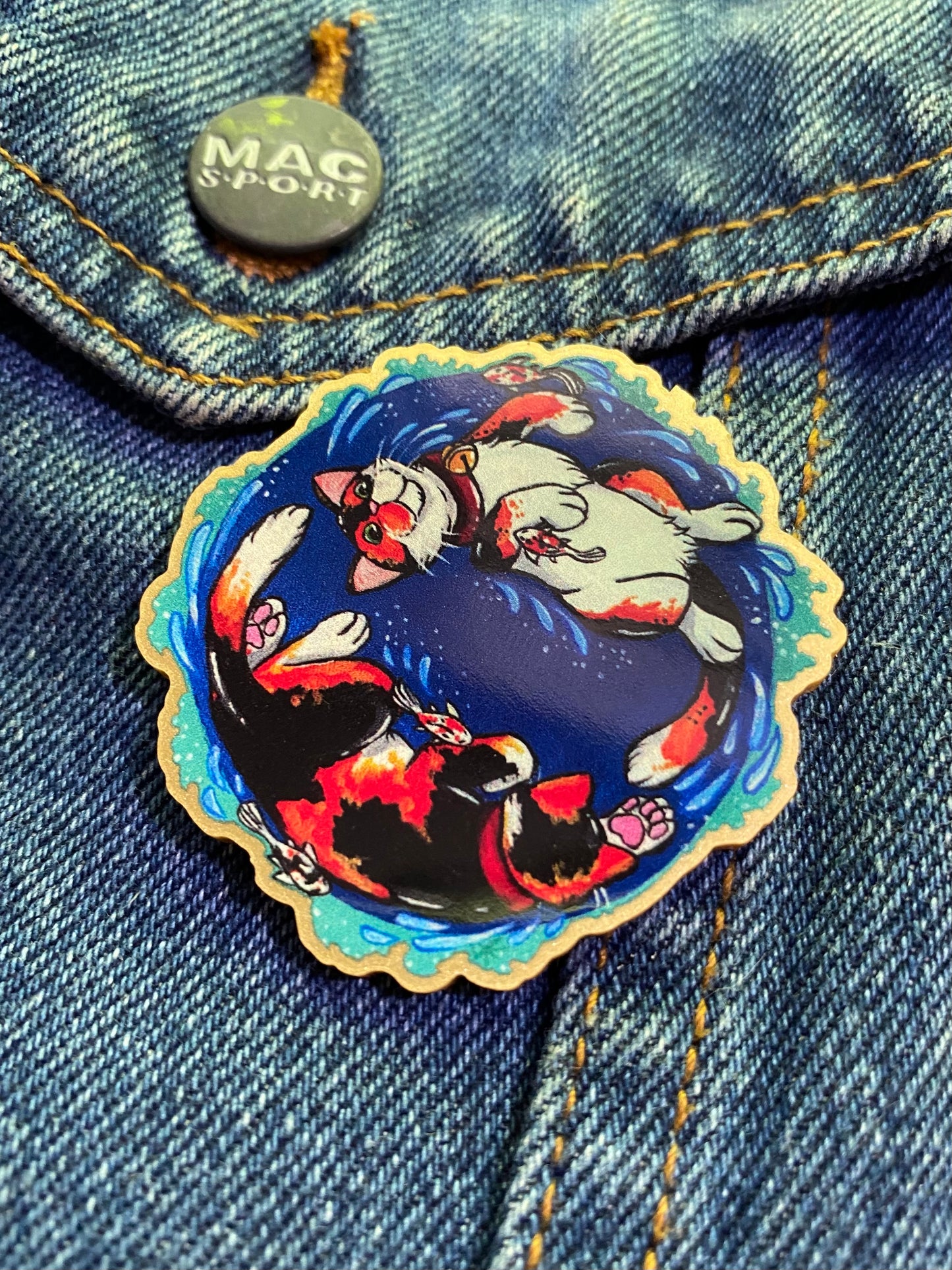 Calico Kitties and Koi Compadres Pin