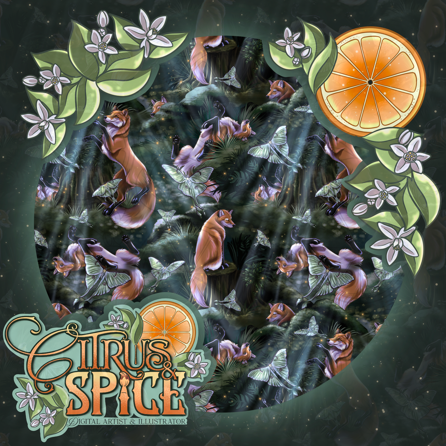 Whimsical Fox Night Forest Seamless
