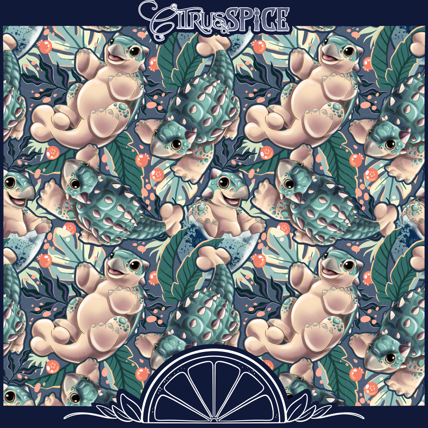 Baby Ankylosaurus Teal Seamless/PNG