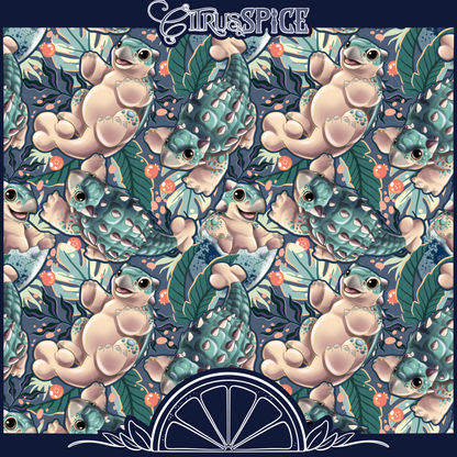 Baby Ankylosaurus Teal Seamless/PNG