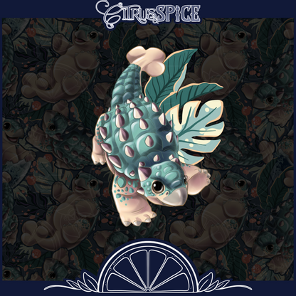 Baby Ankylosaurus Teal Seamless/PNG