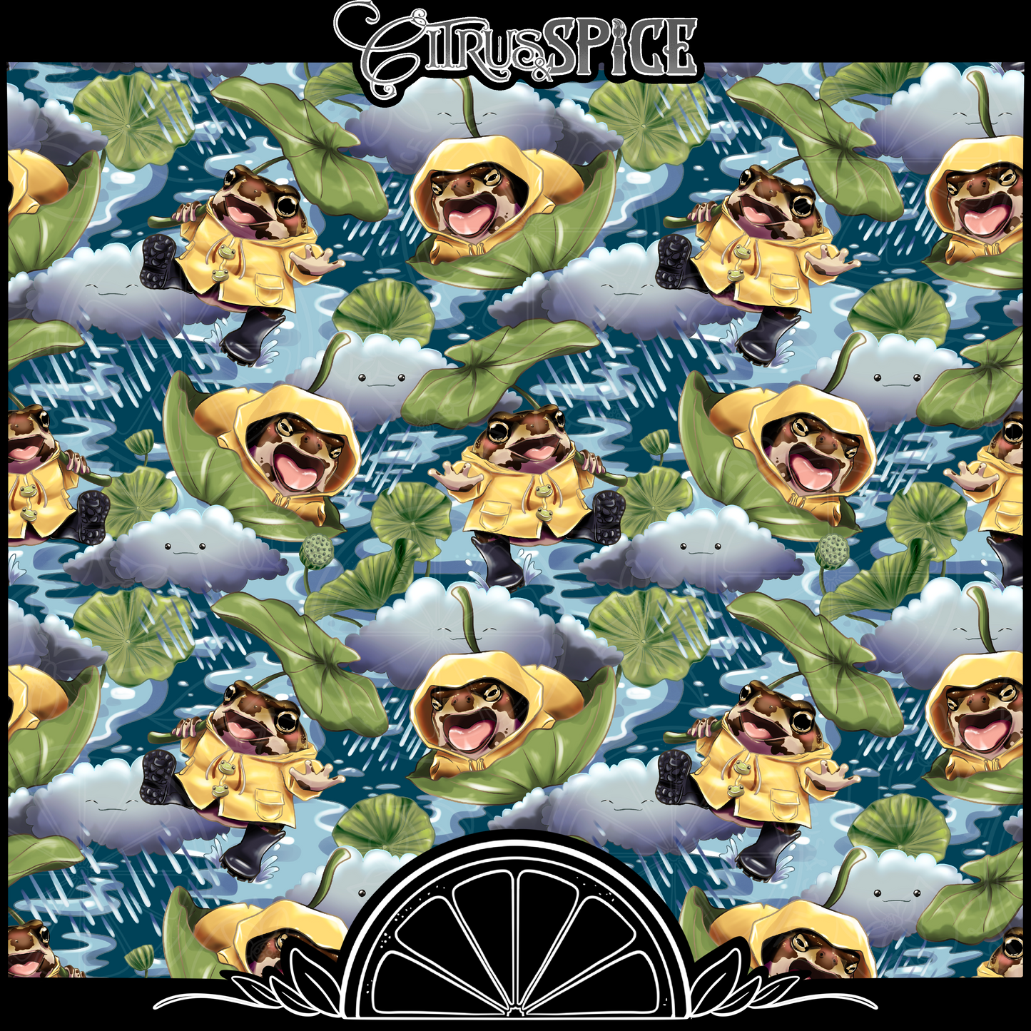 Rainy Frogs Dark Seamless/PNG Bundle