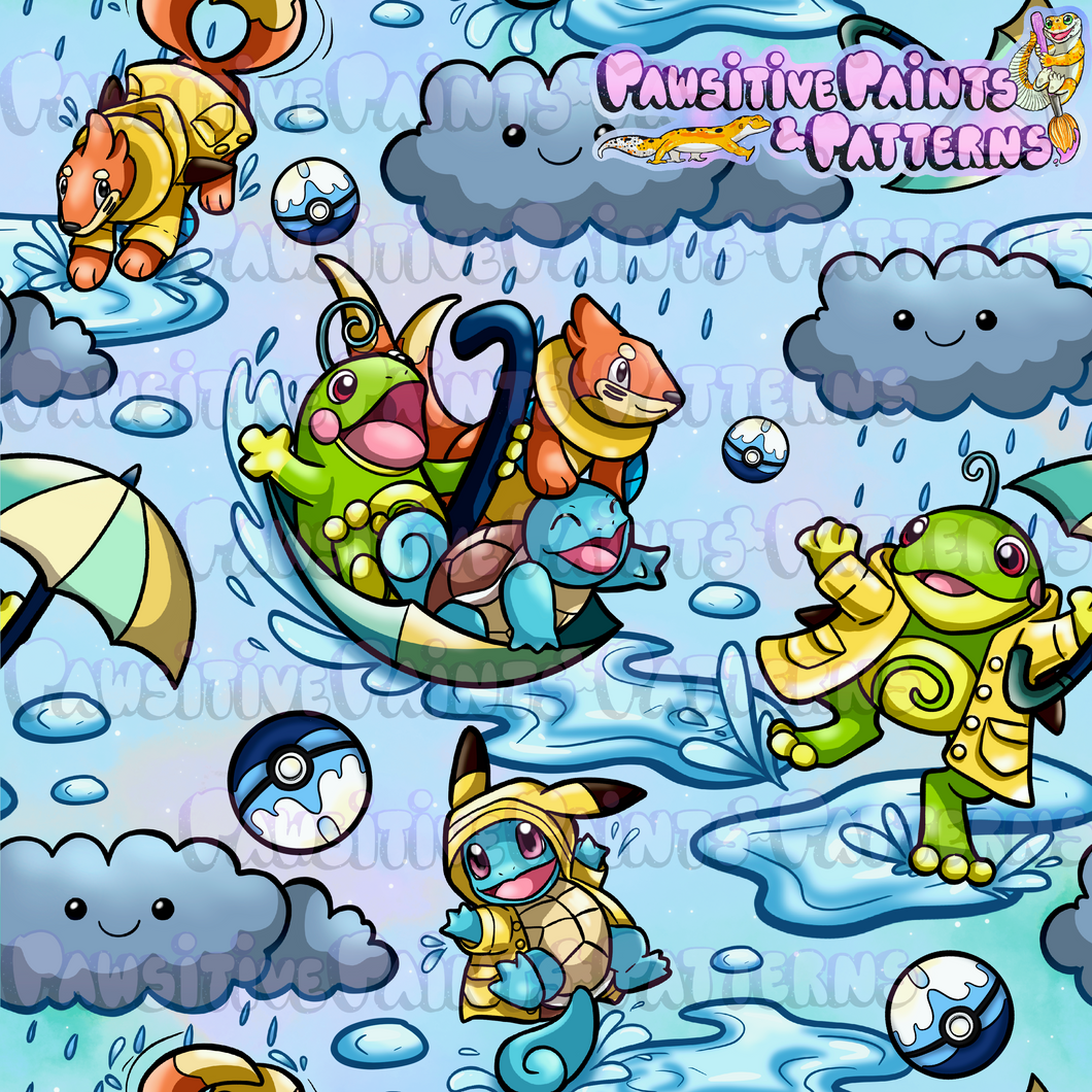 Poke Critters Rainy Day Seamless